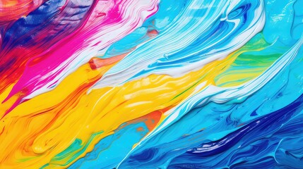 Abstract background of acrylic paint in blue, yellow, orange and pink colors