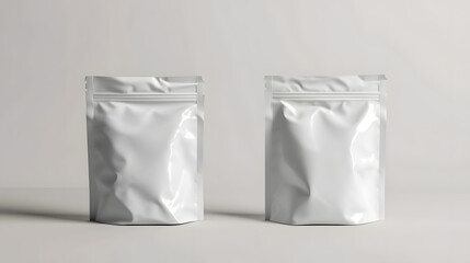 Blank White Stand-up Pouch Sachet Mockup Duo on Neutral Background