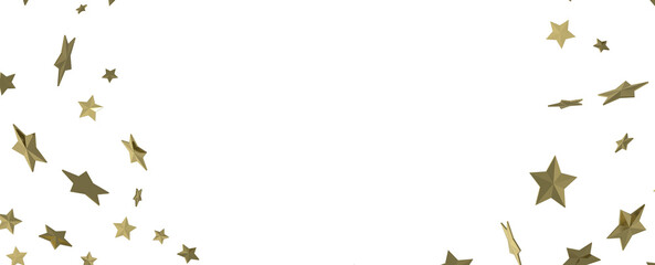 Stars - Banner with golden decoration. Festive border with falling glitter dust and stars.