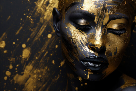 african woman with gold paint face 