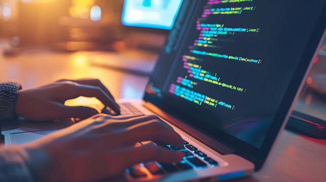 Programmiercode: H&auml;nde auf dem Laptop-Bildschirm