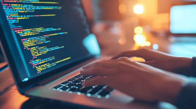 Programmiercode: H&auml;nde auf dem Laptop-Bildschirm
