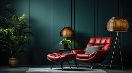 Stylish scandinavian living room with armchair, loft modern home decor style