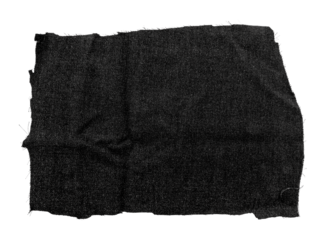 A piece of torn black fabric on a white background. Textile isolate