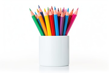 Fototapeta premium Colorful pencils in pencil box on white background
