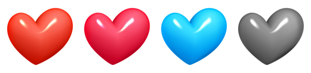 Colorful 3d realistic heart symbols on white. Happy Valentine's day clip art for banner or letter template.