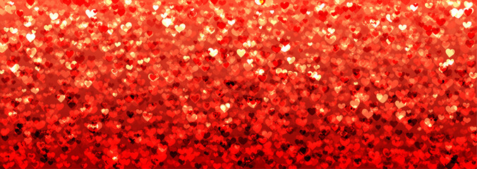 Red magic background with glittering heart shapes. Happy Valentine's day header or banner or letter template.