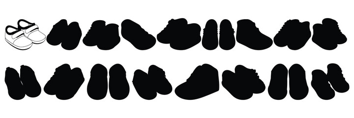 Shoe footwear silhouettes set, large pack of vector silhouette design, isolated white background