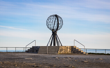 North Cape sculpture marking the northernmost point of the european continent in the middle of the...