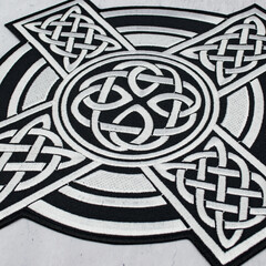 Embroidered patch with the image of celtic cross. Accessory for rockers, bikers, metalheads and...