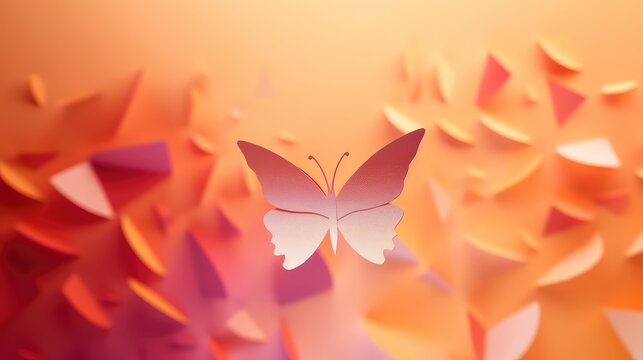 Paper butterfly on colorful paper origami background.