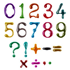 Obraz premium Colorful numbers and signs drawn with paint isolated on a white background