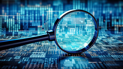 Magnifying glass on chart graph spreadsheet