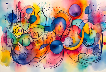 Creative colorful art painting with abstract shapes, lines, splashes, and blots. Chaotic watercolor texture design.