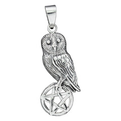 Silver Pentogram and owl pendant. 925 silver. Occult accessory, dark magic. Satan, Baphomet, Devil,...