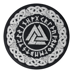 Embroidered patch Valknut in a runic circle, Futhark. Viking style. Asatru. Odin. Accessory for...