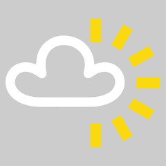 Vector graphic of a hazy sun symbol as used on weather maps shown on television weather forecasts. It consists of a white cloud with rays of sun appearing - obrazy, fototapety, plakaty
