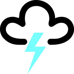 Vector graphic of a lightning symbol as used on weather maps shown on television weather forecasts. It consists of a dark cloud with a lightning flash - obrazy, fototapety, plakaty