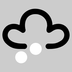 Vector graphic of a hail symbol as used on weather maps shown on television weather forecasts. It consists of a dark cloud with two white circles falling - obrazy, fototapety, plakaty