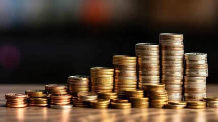 Background concept, Stacks of gold money coins