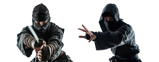 Set of ninja isolated on transparent background.