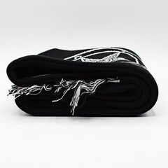 Black scarf with embroidered pentagram and 666. Occult, Satan, Devil, Baphomet. Mythology, occult tradition. Accessory for metalheads, punks, rockers, bikers, satanists, emo, street aggressive 