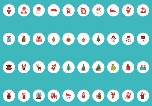 Blue and White Christmas Holiday Icon Set