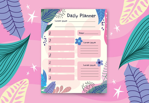 Pink And Purple Botanical Daily Schedule Organizer Planner Template