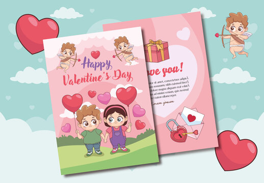 Pink Cute Romantic Valentine Love Greeting Card Layout