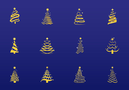 Gold Spiral Abstract Modern Minimalist Christmas Icons Set