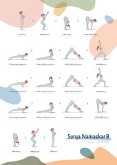 Yoga and Surya Namaskar vector image, stylish and flat illustration