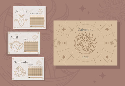 Zodiac Calendar Astrology Minimalist Elegant Horoscope Monthly Planner