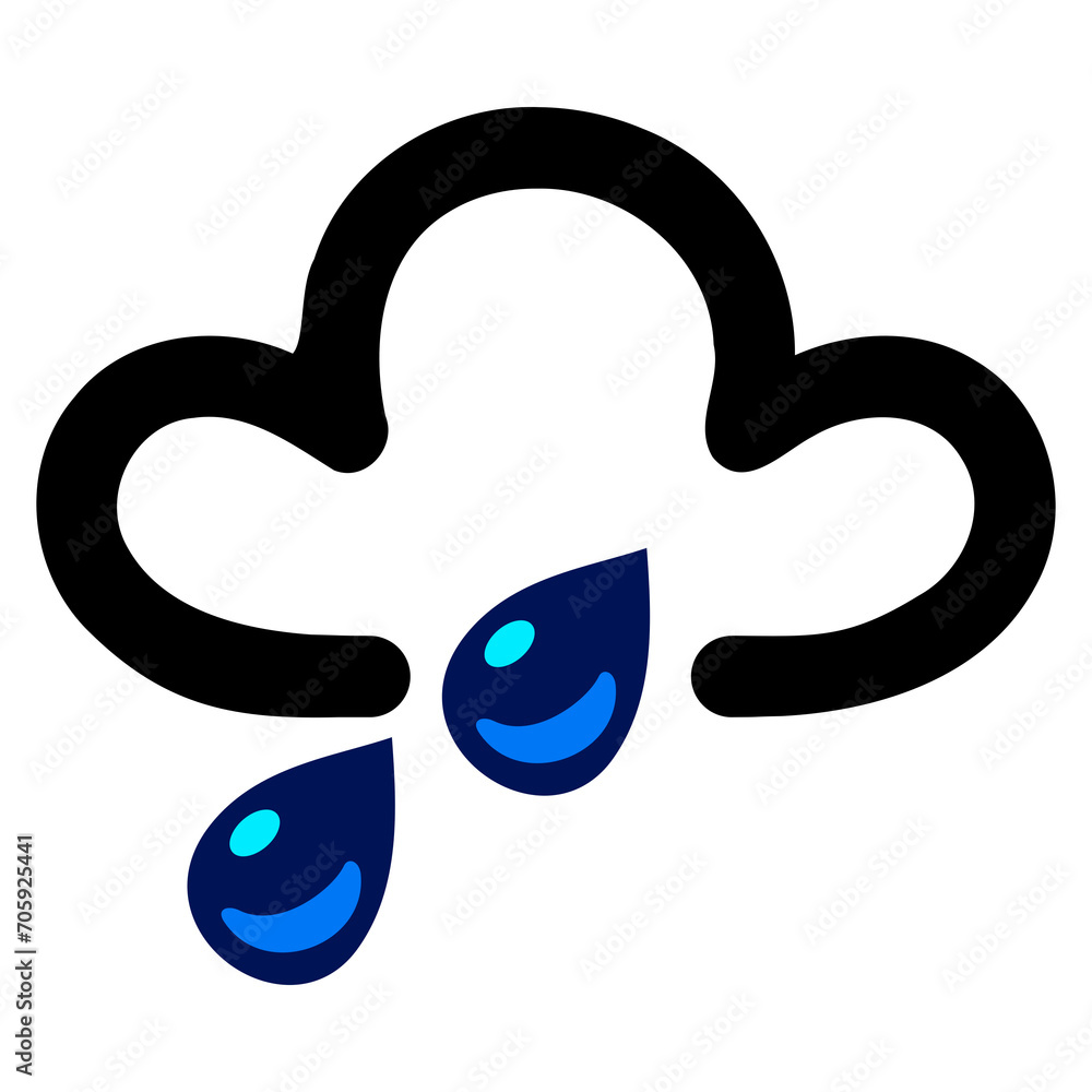 Wall mural Transparent PNG of a heavy rain symbol as used on weather maps shown on television weather forecasts. It consists of dark cloud with two raindrops falling