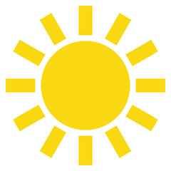 Transparent PNG of a sunny weather symbol as used on weather maps shown on television weather forecasts. It consists of a bright yellow sun with rays emerging - obrazy, fototapety, plakaty