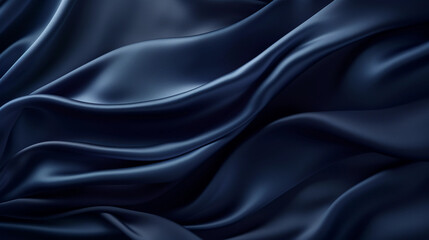 Obraz premium Dark background made of navy blue silk satin fabric with elegant waves and space for design Suitable for Christmas birthday anniversary award templates 