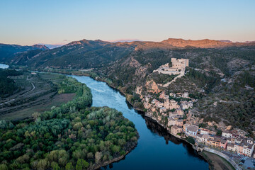 Aerial View of Miravet, Province of Tarragona, Catalonia, Spain