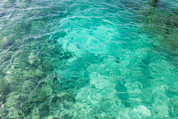Azure water in the lagoon of the tropical island in the Maldives