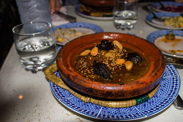 Tajine in a traditional moroccan restaurant. Fez. Morocco.