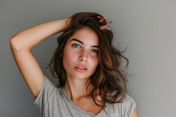 Beautiful woman with messed up her hair