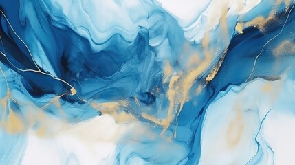 Fototapeta na wymiar Abstract background of blue and gold marble liquid ink art painting with golden streaks