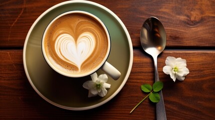 A cup of coffee with a heart in the foam