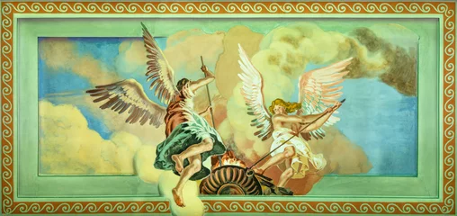 Fototapeten BARI, ITALY - MARCH 5, 2022: The symbolic fresco of angels at the fire in the church Chiesa del Redentore by Giuseppe Melle. © Renáta Sedmáková