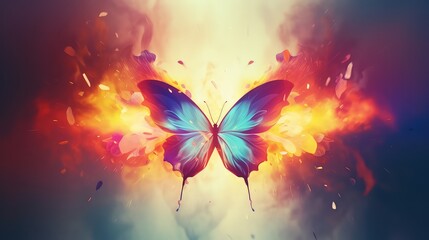 Colorful butterfly on grunge background with place for your text.