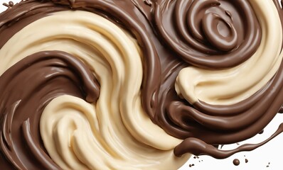 Dark chocolate bar icon with milk and chocolate cream splash, 3d illustration. - obrazy, fototapety, plakaty