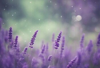 Naklejka premium Purple lavender flowers in a meadow with a green blurred background