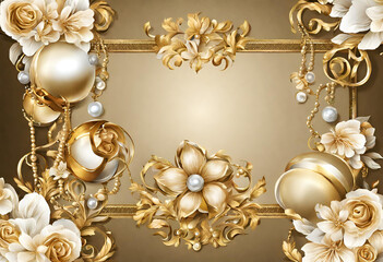 Decoration background, golden, white, purple balls, v2