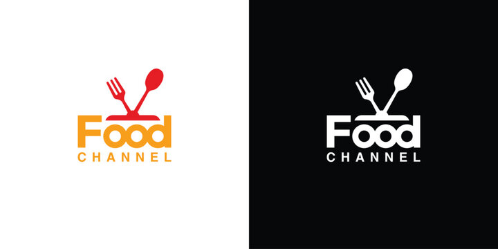 Simple Food Channel Logo. Television Culinary Review, Food Vlogger Logo Icon Symbol Vector Design Template.