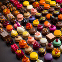 Obraz na płótnie Canvas Assorted Gourmet Chocolates and French Macarons created with Generative AI technology