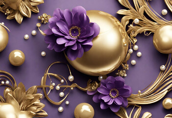 Decoration background, golden, white, purple balls