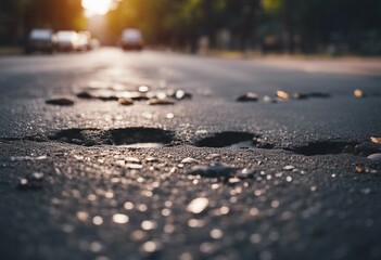 Holes and damaged asphalt on the city road